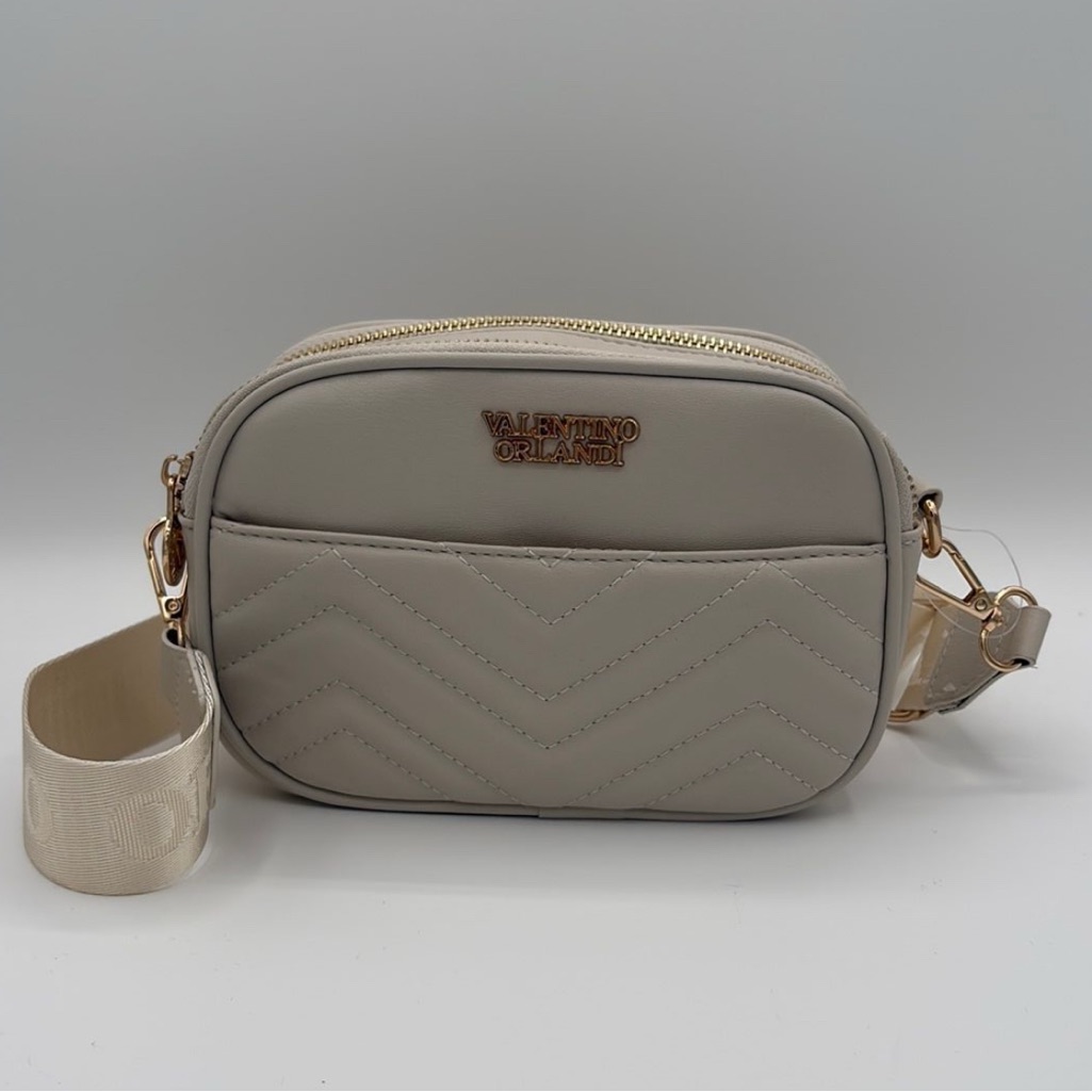 Valentino Orlandi Bone Half Quilted Chevron Crossbody Camera Bag